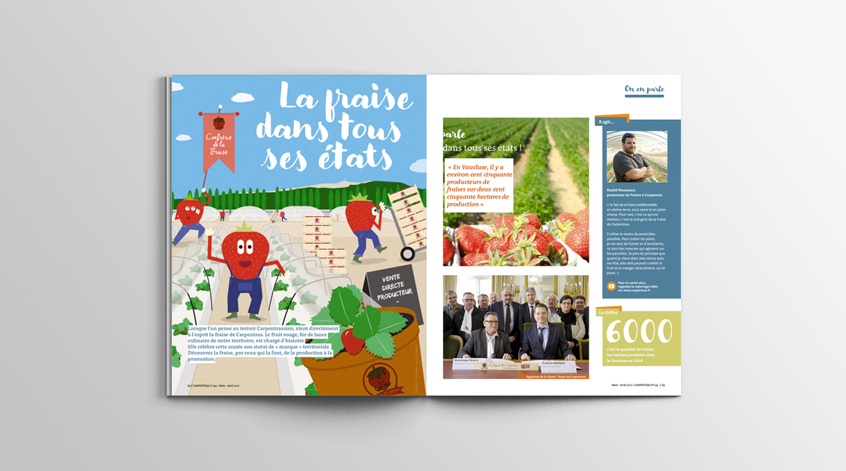 Magazine municipal de la Ville de Carpentras. Illustration de la fête de la fraise