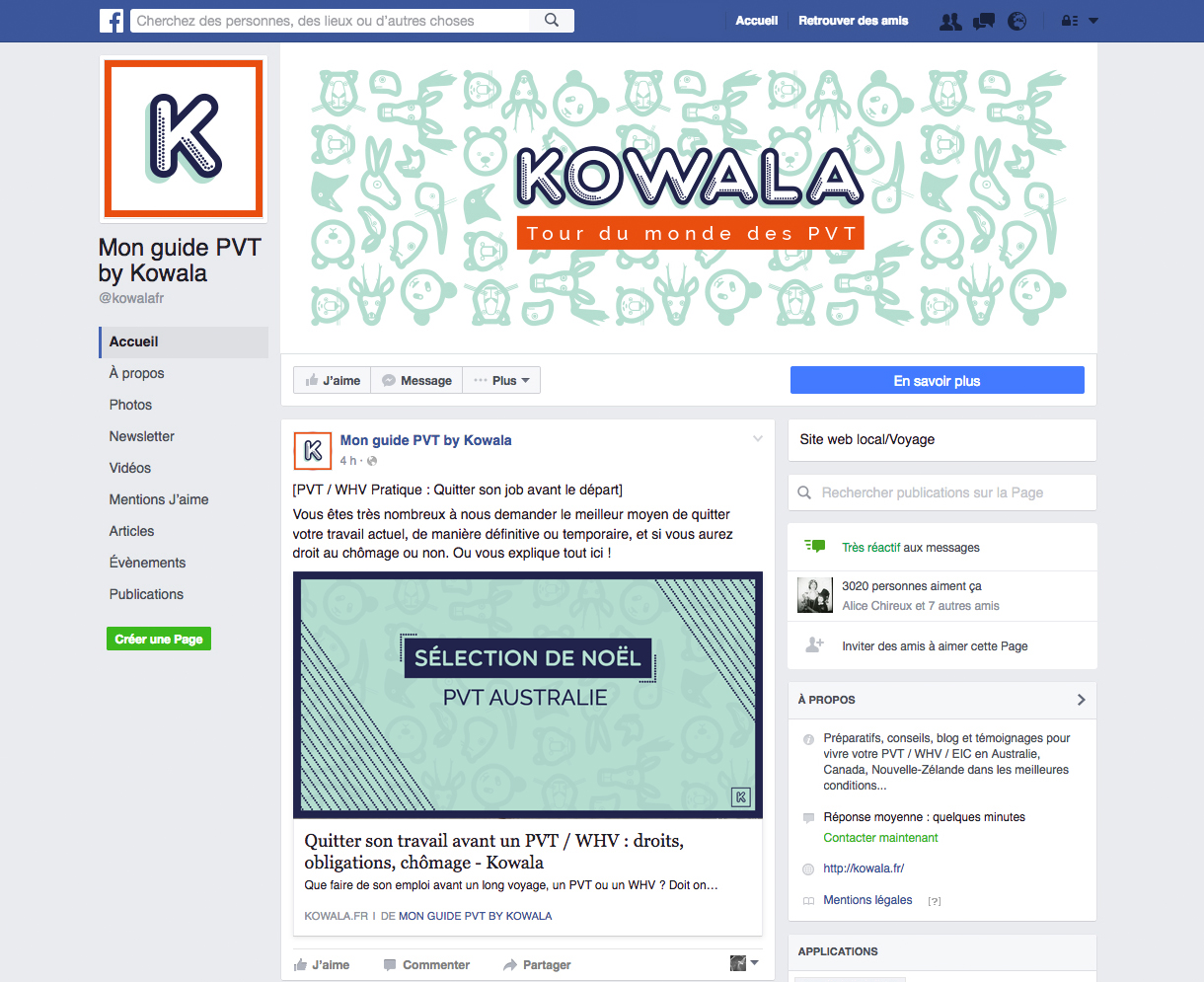 La page Facebook de Kowala